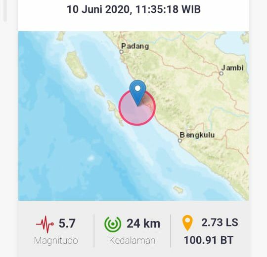 Gempa di Bengkulu Terasa Kuat di Kerinci - Sungai Penuh.