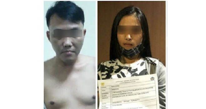 Rano Dwi Putra, bersama teman ceweknya, Maulidia, ditangkap di Bandara Hang Nadim Batam, Sabtu (22/8). Foto: Istimewa/Radar Bali
