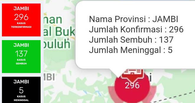 Bertambah 7 Positif, Total Kasus Jadi 296 Kasus Covid19 di Jambi