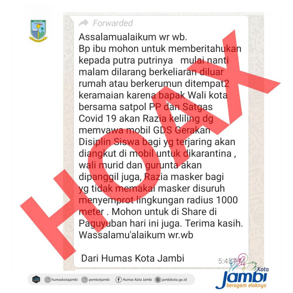 Beredar Pesan Berantai Siswa Dilarang Keliaran Malam Hari.