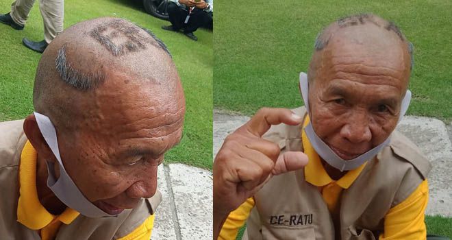 Kakek di Kota Jambi Rela Cukur Rambut Membentuk Tulisan CERAH