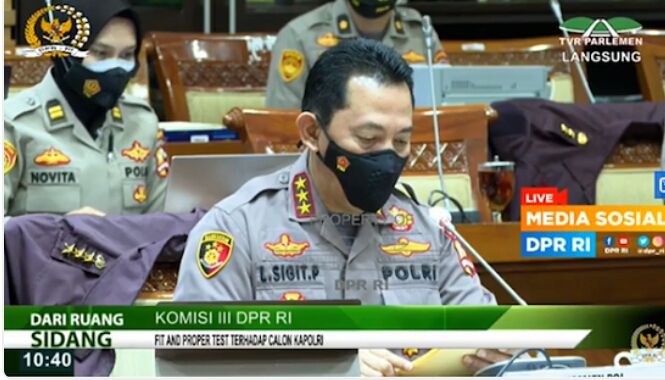 Calon Kapolri Komjen Listyo Sigit Prabowo saat memaparkan visi dan misi serta arah kebijakan Polri saat uji kelayakan dan kepatutan di hadapan pimpinan dan anggota Komisi III DPR RI, Rabu (20/1/2021). Foto: tangkapan layar Youtube