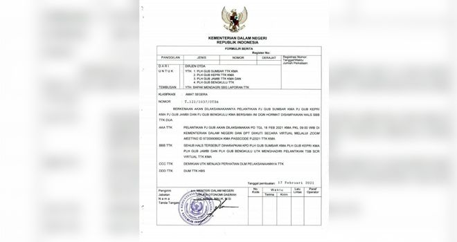 Sekda Benarkan Besok Pj Gubernur Jambi Dilantik.