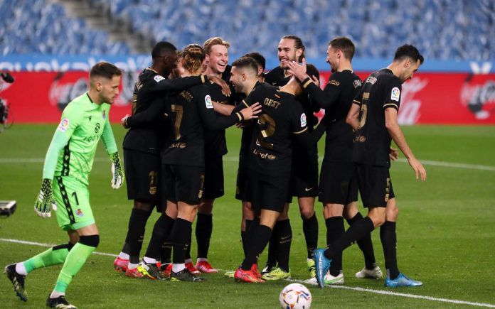 Selebrasi pemain Barcelona.