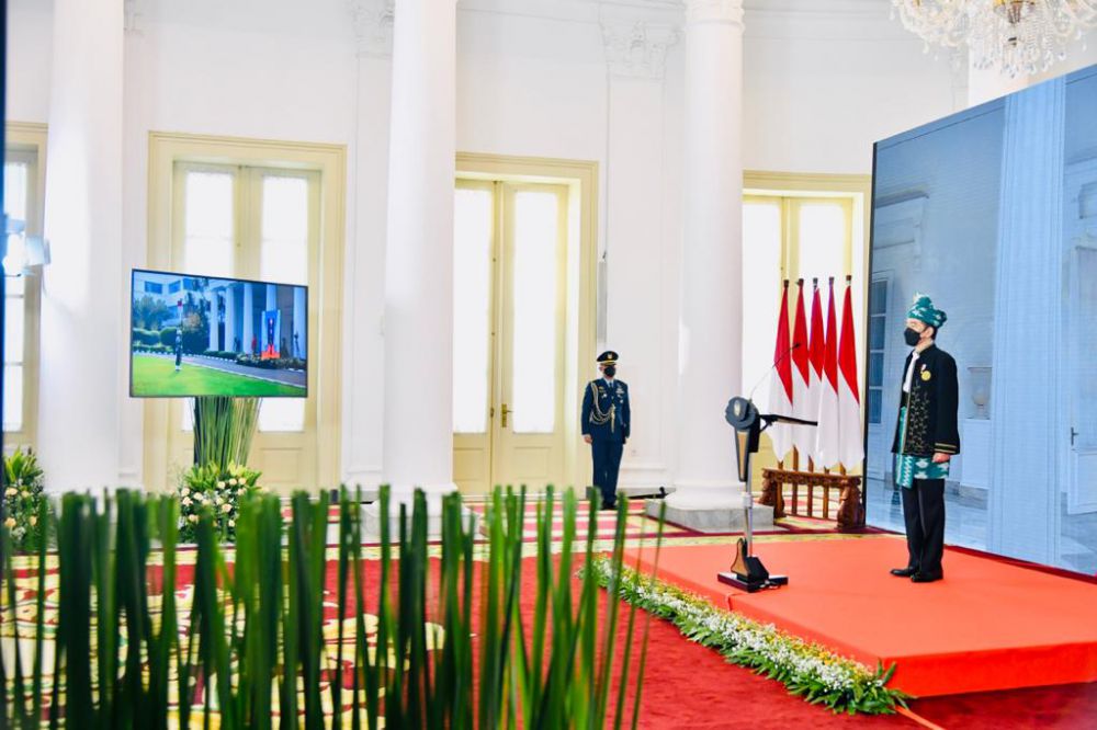 Presiden Jokowi memimpin upacara Peringatan Hari Lahir Pancasila dari Istana Kepresidenan Bogor, Jabar. 