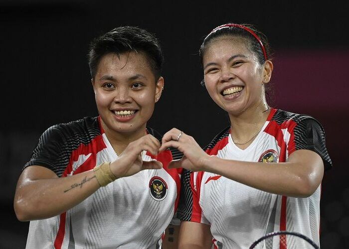 Greysia Polii/Apriyani Rahayu saat mentas di Olimpiade Tokyo 2020.