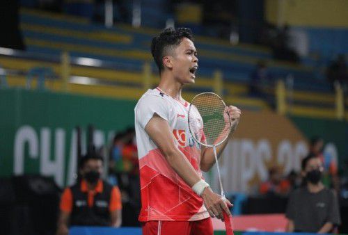 Pebulu tangkis tunggal putra Indonesia Anthony Sinisuka Ginting di Kejuaraan Asia 2022 (Badminton Asia Championship 2022).