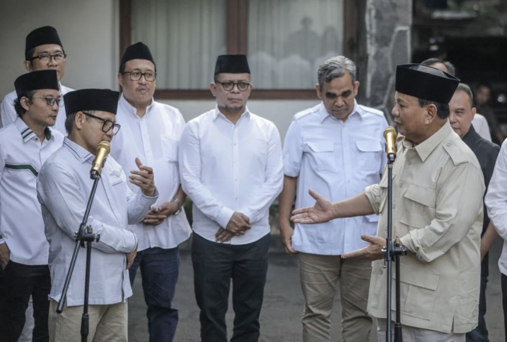 Ketua Umum Partai Gerindra Prabowo Subianto bersama Ketua Umum PKB Muhaimin Iskandar.
