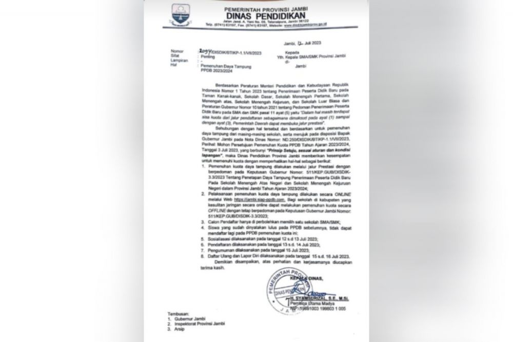 Pendaftaran Gelombang Kedua PPDB SMAN/SMKN Provinsi Jambi Resmi Dibuka Mulai Besok, Ini Jadwalnya