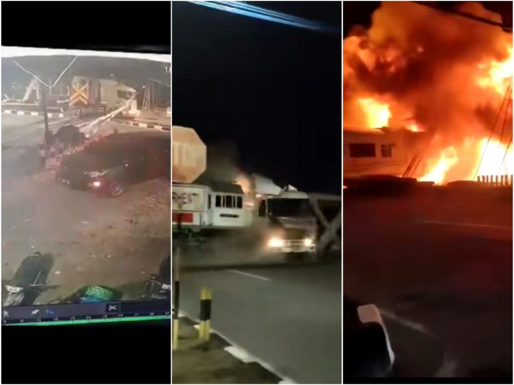 KA Brantas tabrak truk trailer hingga terseret ke dalam rangka jembatan dan terbakar, kejadian di Semarang