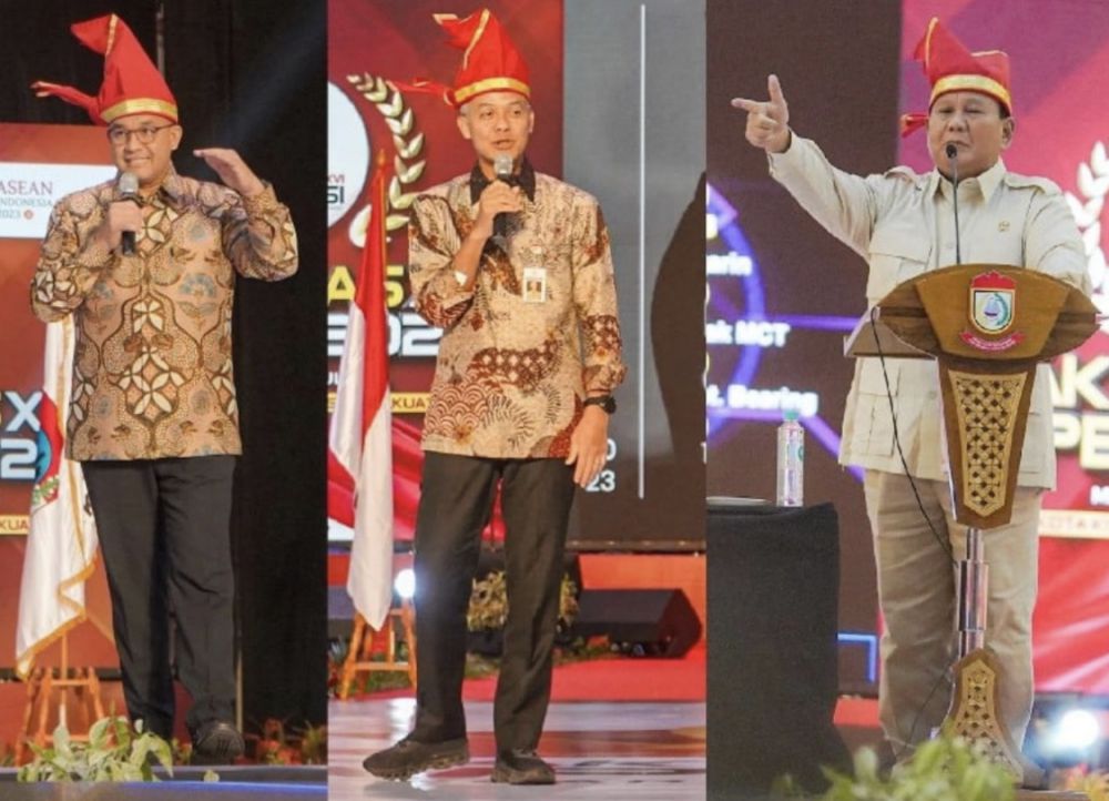 Tiga bakal calon presiden yang hadir di Rakernas APEKSI di Makassar mengenakan passapu