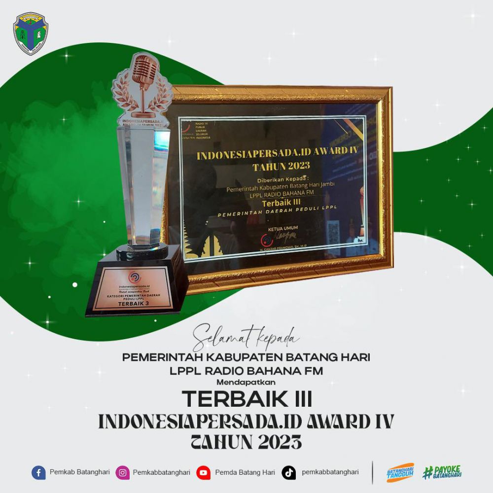Pemkab Batang Hari 
Terima Penghargaan Terbaik 
di Indonesia Persada Award 2023