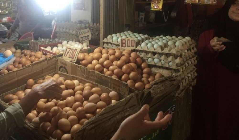 Harga telur di pasar Kebun Handil, Kota Jambi mengalami kenaikan.