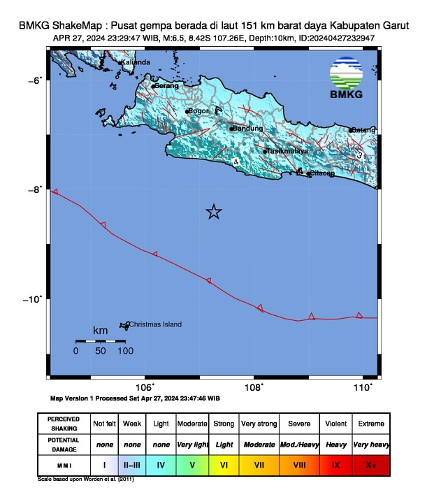 Gempa Magnitudo 6,5 Guncang Garut-BMKG
