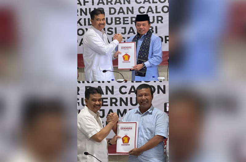 Ketua DPD Gerindra Provinsi Jambi, RI Dr. Ir. H. A.R. Sutan Adil Hendra, MM menerima pendaftaran bakal calon gubernur Jambi Al Haris dan Romi Hariyanto.