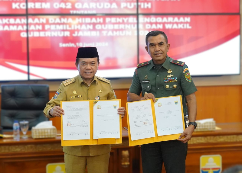 Gubernur Al Haris Hibahkan Dana Pengamanan Pilkada 5,8 Miliar Kepada Korem 042/Gapu