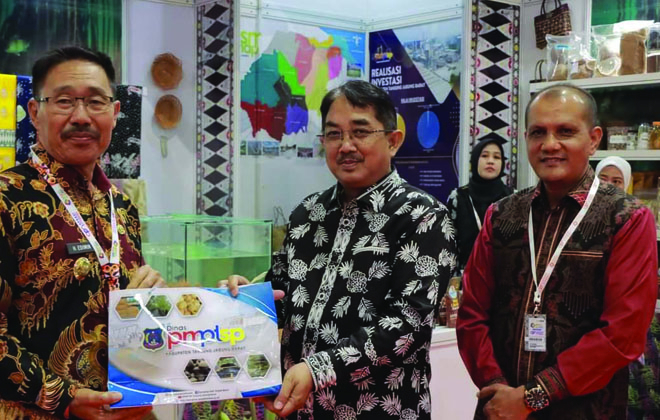 Bupati Tanjabbar, Drs. H. Anwar Sadat, M.Ag., saat mempromosikan berbagai potensi SDA pada Otonomi Expo 2024 di Jakarta.