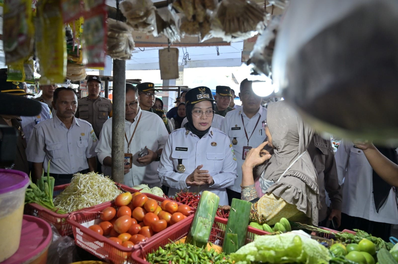 Pj Walikota Jambi saat meninjau pasokan dan harga pangan di pasar tradisional Kota Jambi.