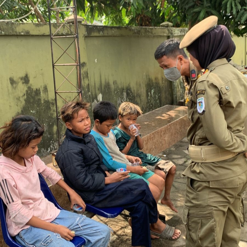 Empat anak jalanan yang diamankan Satpol PP Kota Jambi.