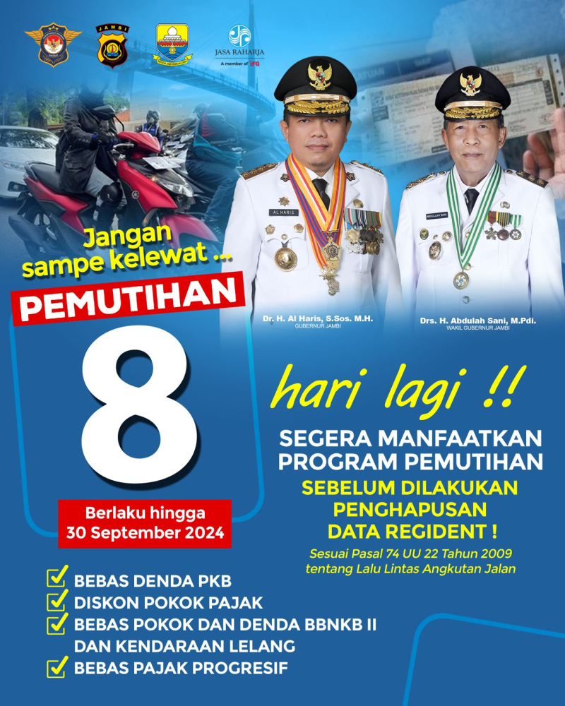 Siap-siap!! Delapan Hari Lagi Program Pemutihan Pajak Kendaraan Bermotor Berakhir