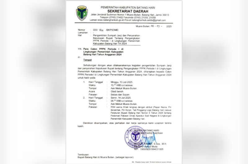 Kabar Gembira, Sebanyak 1.077 PPPK Tahap I di Batang Hari Dilantik, Ini Jadwal dan Aturan Pakaiannya