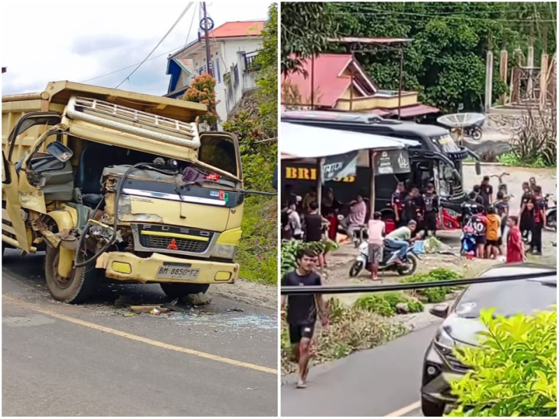 Kecelakaan di Kerinci: Mobil Brimob dan Dump Truck Tabrakan di Tikungan Pulau Sangkar