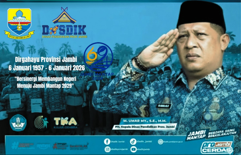 Kadisdik M. Umar Ucapkan Selamat HUT Jambi ke-69, Ajak Masyarakat Jaga Harmoni dan Bersinergi Bangun Daerah