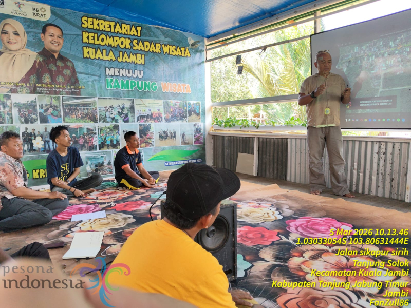 Salah satu Kampung Wisata di Kecamatan Kuala Jambi yang menjadi bagian dari program penguatan kampung wisata melalui stimulan ekonomi kreatif di Kabupaten Tanjabtim.