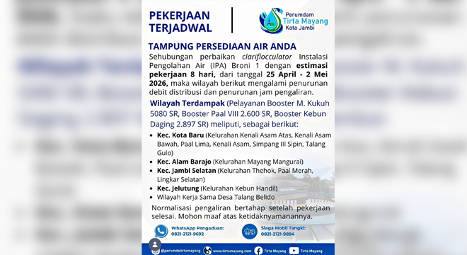 Mulai 25 April Aliran PDAM Tak Normal, Ini Wilayah yang Terdampak